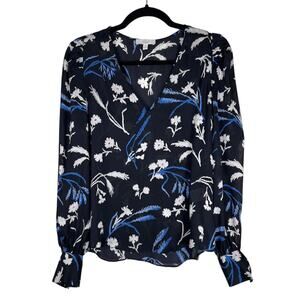 Joie 100% Silk Blue Floral Long Sleeve Lightweight Blouse Top XS